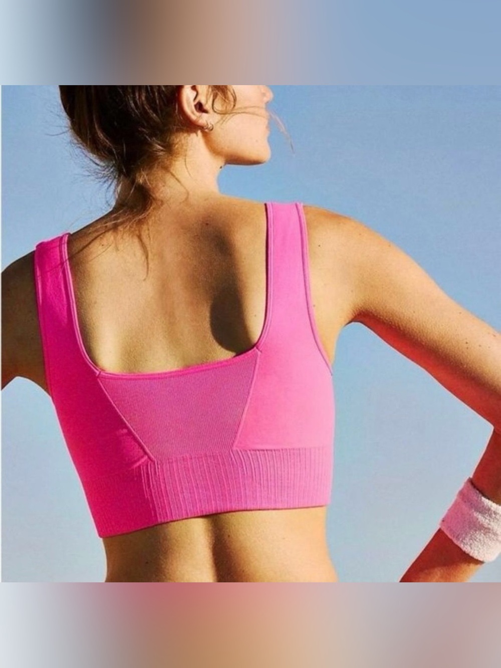 Free People Movement Hot Pink Good Karma Square Neck Sports Bra Size M/L - Picture 5 of 10